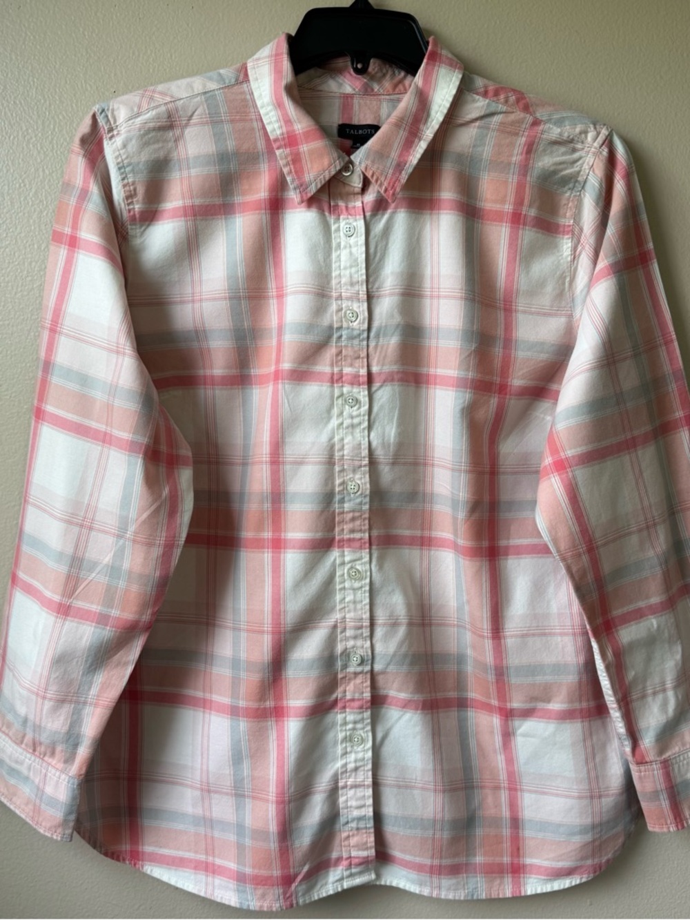 Talbots Pink and Cream Plaid Button-Down Shirt Size XL (A-32)